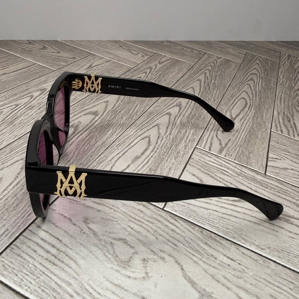 AMIRI Black Sunglasses with Blue Lenses and Gold Temple Accents - Picture 5 of 7